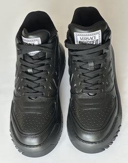 Versace Greca Leather High Top Black Sneakers 12 US (45 Eu) 1011349 IT NWT $1175