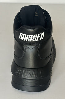 Versace Greca Leather High Top Black Sneakers 12 US (45 Eu) 1011349 IT NWT $1175