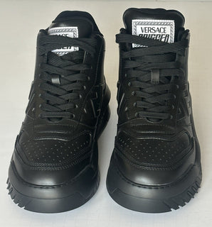 Versace Greca Leather High Top Black Sneakers 12 US (45 Eu) 1011349 IT NWT $1175