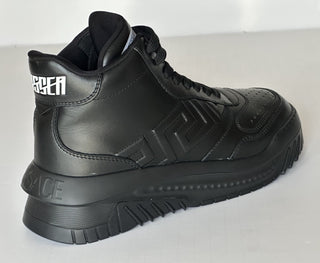 Versace Greca Leather High Top Black Sneakers 7 US (40 Eu) 1011349 IT NWT $1175