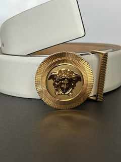 Versace Men’s Medusa-Buckle White Leather Belt 115 (46) Italy 1003873 New $575