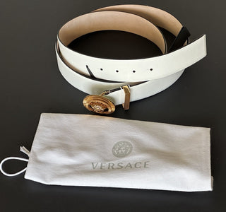 Versace Men’s Medusa-Buckle White Leather Belt 115 (46) Italy 1003873 New $575