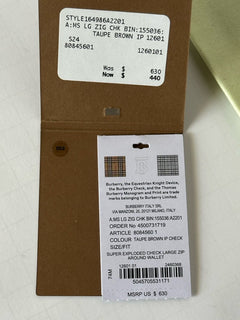 Burberry IP Check Large Zip Around Wallet Taupe Brown 8084560 NWT $630