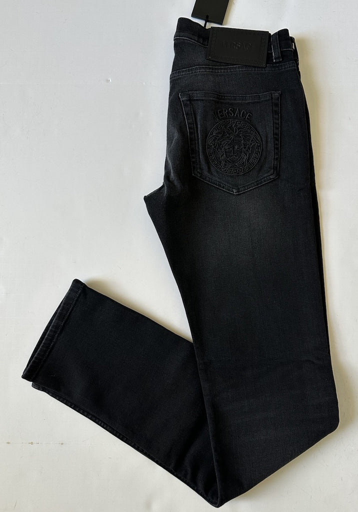 Versace Men’s Black Stretch Stone Washed Denim Jeans Size 33 US 1011835 NWT $950