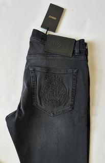 Versace Men’s Black Stretch Stone Washed Denim Jeans Size 33 US 1011835 NWT $950