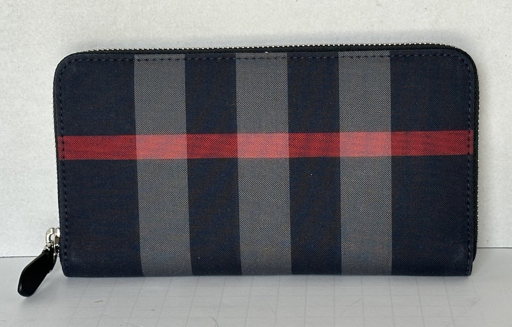 Burberry Navy/Grey IP Check Large Zip Around Wallet 80840631 NWT $630