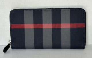 Burberry Navy/Grey IP Check Large Zip Around Wallet 80840631 NWT $630