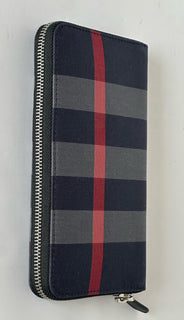 Burberry Navy/Grey IP Check Large Zip Around Wallet 80840631 NWT $630