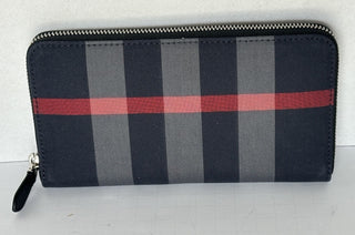 Burberry Navy/Grey IP Check Large Zip Around Wallet 80840631 NWT $630
