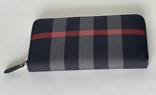 Burberry Navy/Grey IP Check Large Zip Around Wallet 80840631 NWT $630