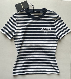 Versace Nautical Stripe T-shirt Size 38 Euro Made in Portugal 1014414 NWT $650