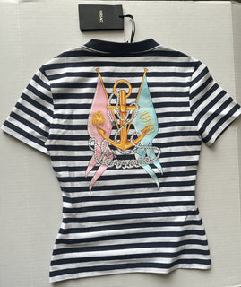 Versace Nautical Stripe T-shirt Size 40 Euro Made in Portugal 1014414 NWT $650