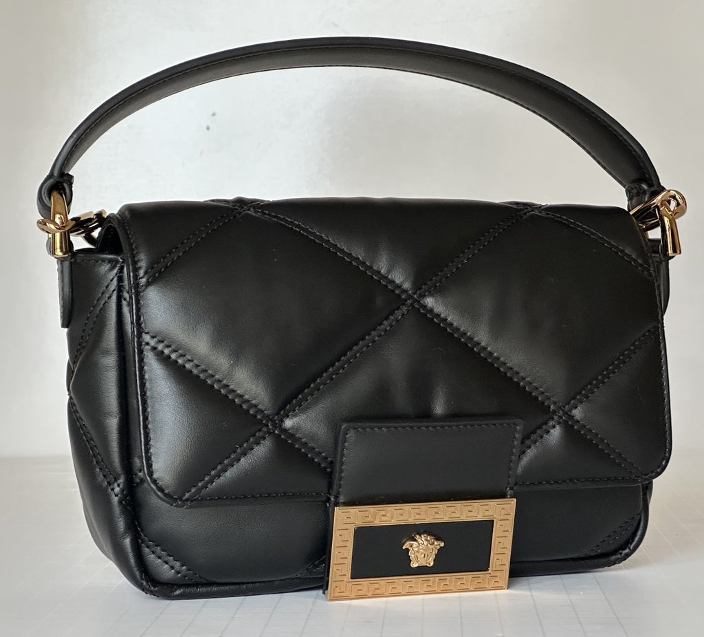 Versace Quilted Calf Leather Black Small Shoulder Bag 1014521 Italy NWT $1700