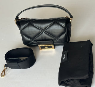 Versace Quilted Calf Leather Black Small Shoulder Bag 1014521 Italy NWT $1700