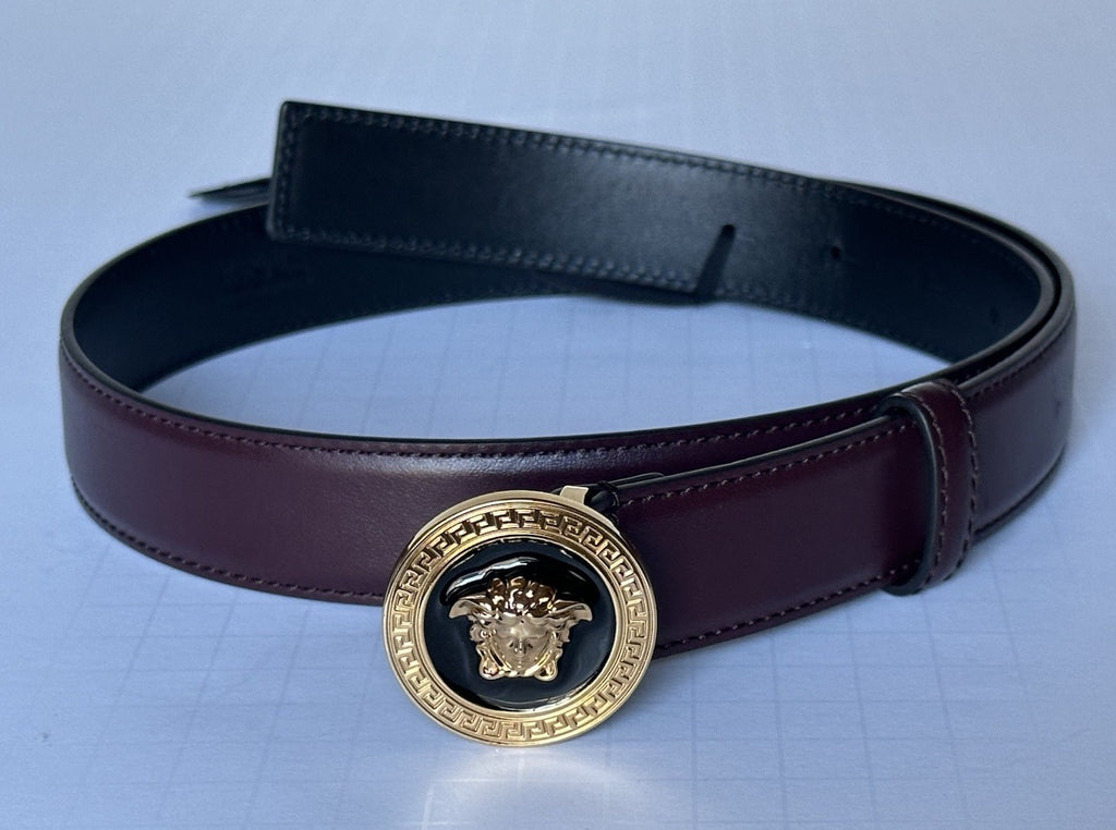 Versace Medusa-Buckle Burgundy Slim Leather Belt 100 (40) IT 1012369 NWT $500