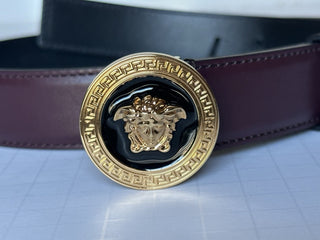 Versace Medusa-Buckle Burgundy Slim Leather Belt 105 (42) IT 1012369 NWT $500