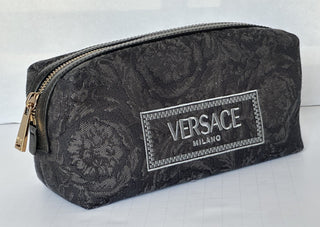 Versace Fabric Barocco Jacquard Black Beauty Pouch 1013925 NWT $575