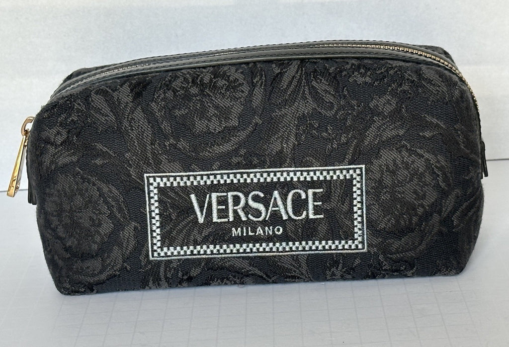 Versace Fabric Barocco Jacquard Black Beauty Pouch 1013925 NWOT $575
