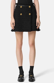 Versace Boucle Tweed Mini Skirt Black 42 Euro Italy 1013539 NWT $1550