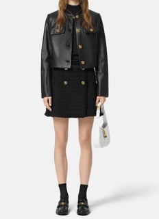 Versace Boucle Tweed Mini Skirt Black 42 Euro Italy 1013539 NWT $1550