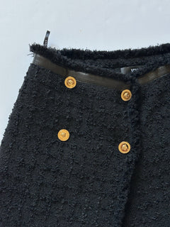 Versace Boucle Tweed Mini Skirt Black 42 Euro Italy 1013539 NWT $1550