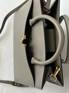 Versace Virtus Grainy Calf Leather Grey Large Top Handle Bag 1005961 IT NWT