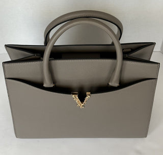 Versace Virtus Grainy Calf Leather Grey Large Top Handle Bag 1005961 IT NWT