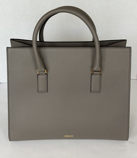 Versace Virtus Grainy Calf Leather Grey Large Top Handle Bag 1005961 IT NWT
