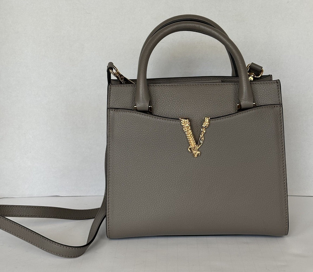 Versace Virtus Grainy Calf Small Grey Top Handle Bag 1005960 IT NWT $1825