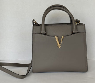 Versace Virtus Grainy Calf Small Grey Top Handle Bag 1005960 IT NWT $1825