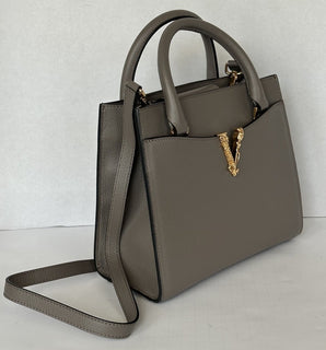 Versace Virtus Grainy Calf Small Grey Top Handle Bag 1005960 IT NWT $1825