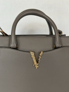 Versace Virtus Grainy Calf Small Grey Top Handle Bag 1005960 IT NWT $1825