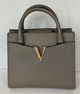 Versace Virtus Grainy Calf Small Grey Top Handle Bag 1005960 IT NWT $1825