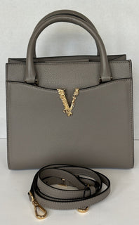 Versace Virtus Grainy Calf Small Grey Top Handle Bag 1005960 IT NWT $1825