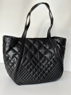 Versace Greca Large Quilted Goddess Calf Leather Black Tote Bag 1011570 IT New