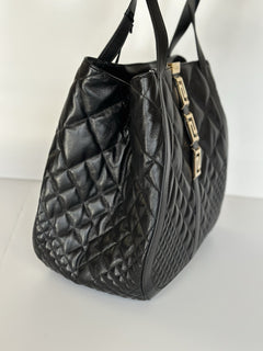 Versace Greca Large Quilted Goddess Calf Leather Black Tote Bag 1011570 IT New