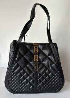 Versace Greca Large Quilted Goddess Calf Leather Black Tote Bag 1011570 IT New