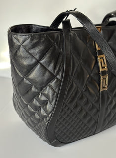 Versace Greca Large Quilted Goddess Calf Leather Black Tote Bag 1011570 IT New