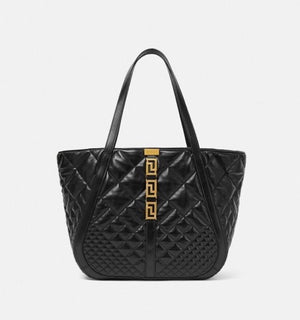 Versace Greca Large Quilted Goddess Calf Leather Black Tote Bag 1011570 IT New