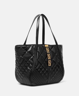Versace Greca Large Quilted Goddess Calf Leather Black Tote Bag 1011570 IT New