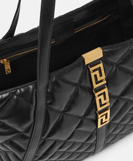 Versace Greca Large Quilted Goddess Calf Leather Black Tote Bag 1011570 IT New