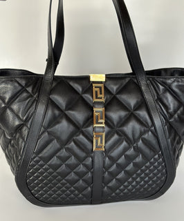 Versace Greca Large Quilted Goddess Calf Leather Black Tote Bag 1011570 IT New