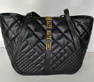 Versace Greca Large Quilted Goddess Calf Leather Black Tote Bag 1011570 IT New