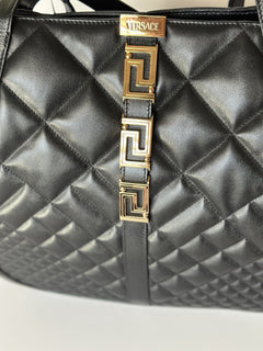 Versace Greca Large Quilted Goddess Calf Leather Black Tote Bag 1011570 IT New