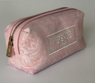 Versace Fabric Barocco Jacquard Light Pink Beauty Pouch 1013925 NWT $575