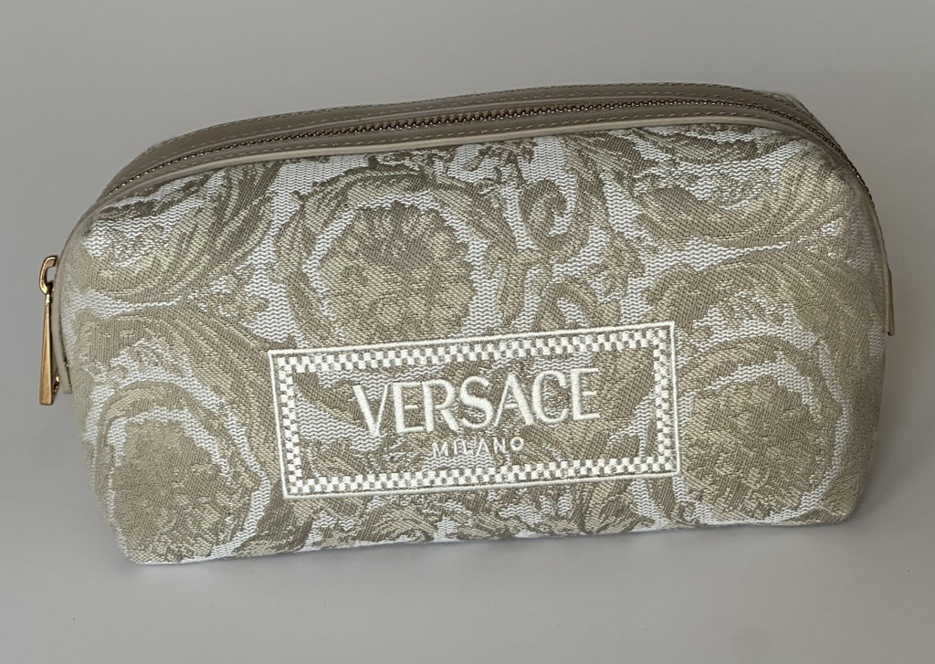 Versace Fabric Barocco Jacquard Light Brown Beauty Pouch 1013925 NWOT $575