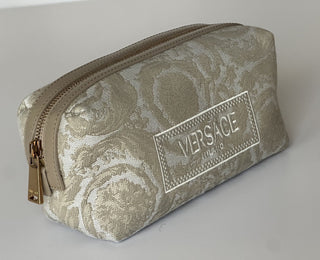 Versace Fabric Barocco Jacquard Light Brown Beauty Pouch 1013925 NWOT $575
