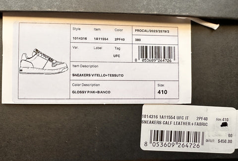 Versace Women’s Glossy Pink/White Leather Sneakers 11 US (41) 1014316 NIB $700