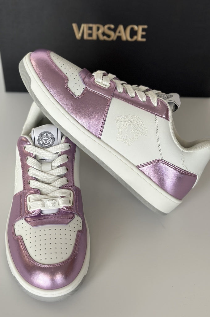 Versace Womens Medusa Rose/White Leather Sneakers 9.5 US (39.5) 1014316 NIB $700