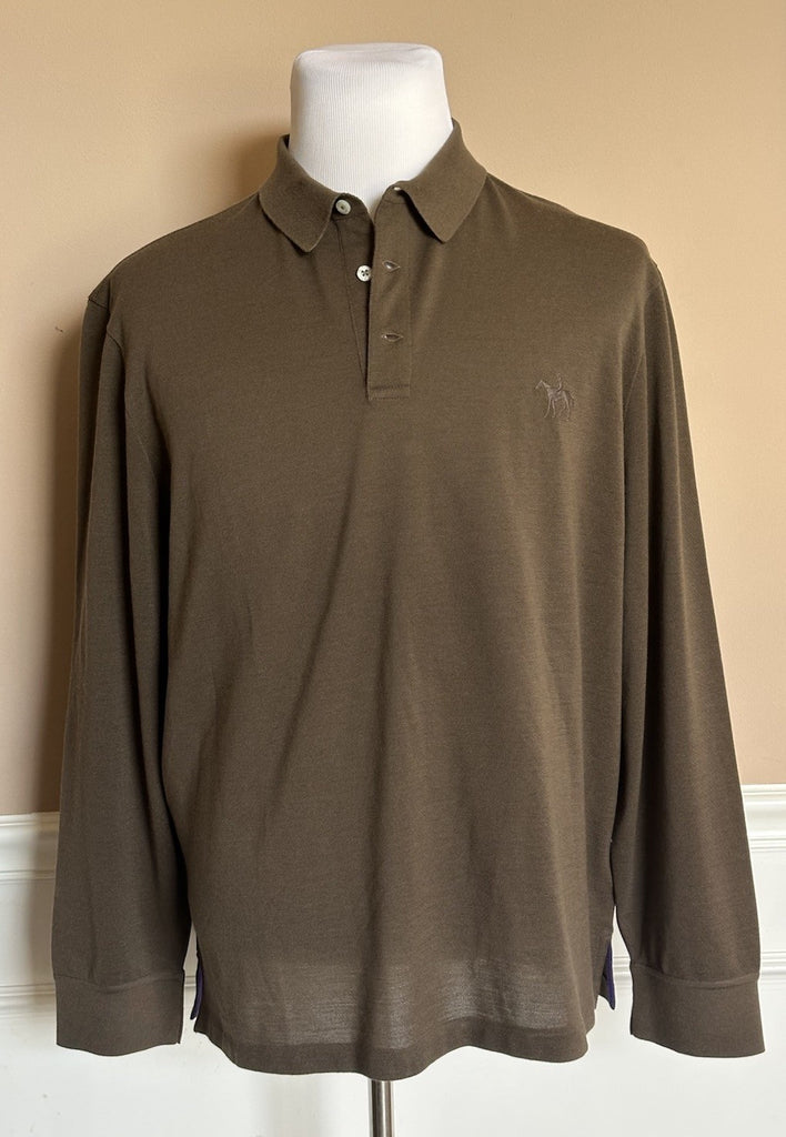Ralph Lauren Purple Label Men's Taupe Wool Polo Long Sleeve Shirt XL IT NWT $595